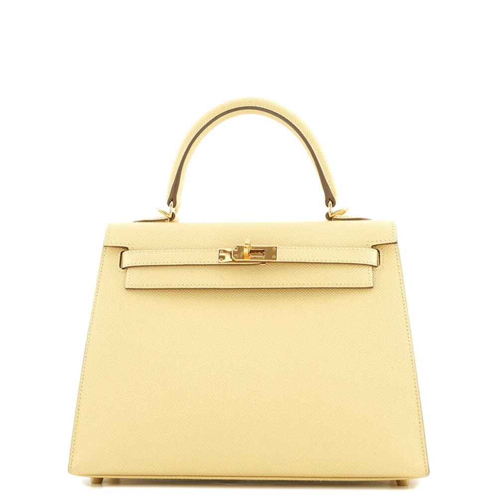 Hermes Kelly 25 handbag, external stitching, Jaune Poussin Epsom leather, T s...